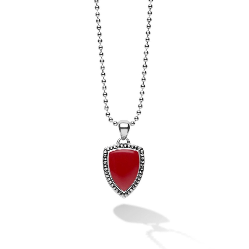 Lagos Caviar 22mm Red Enamel Shield Pendant 925 16-18” Sissys Rare Necklace $600